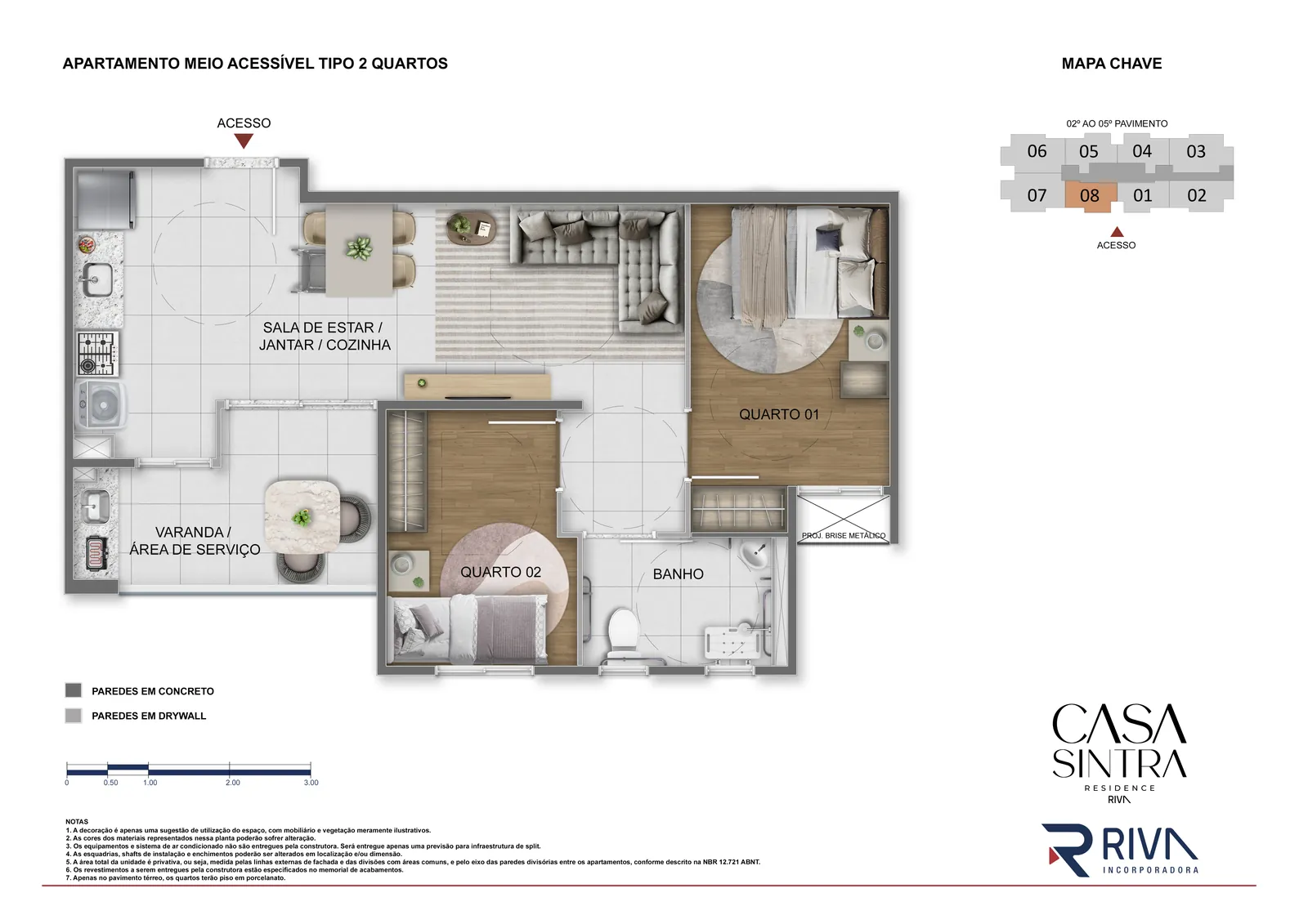 Planta humanizada de 2 quartos